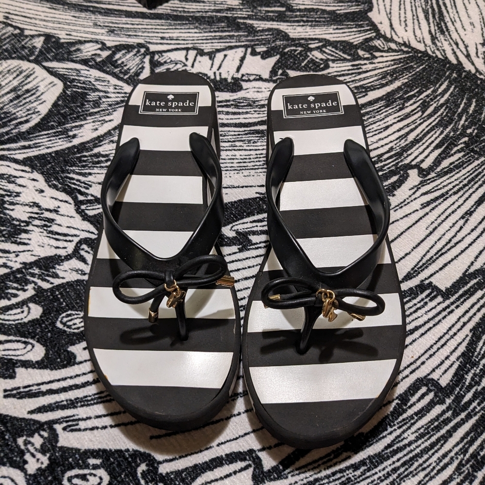 kate spade New York Striped Black and White Women's Flip Flops